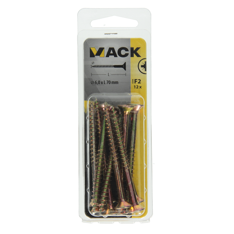 Afbeelding laden in galerijviewer, Mack 1017995 - spaanplaatschroef vz kop geelverz. 12st 6,0 x 70 mm | 5 stuks