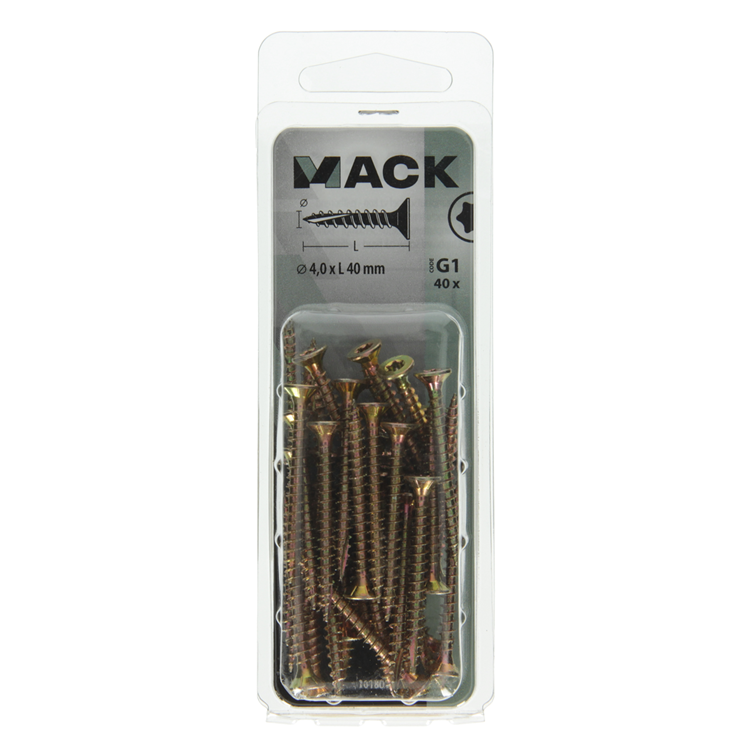 Afbeelding laden in galerijviewer, Mack 1018011 - spaanplschr.vzkop-zelfb. geelverz. 40 st 4,0 x 40 mm | 5 stuks