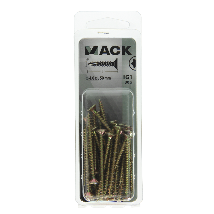 Afbeelding laden in galerijviewer, Mack 1018013 - spaanplschr.vzkop-zelfb. geelverz. 30 st 4,0 x 50 mm | 5 stuks