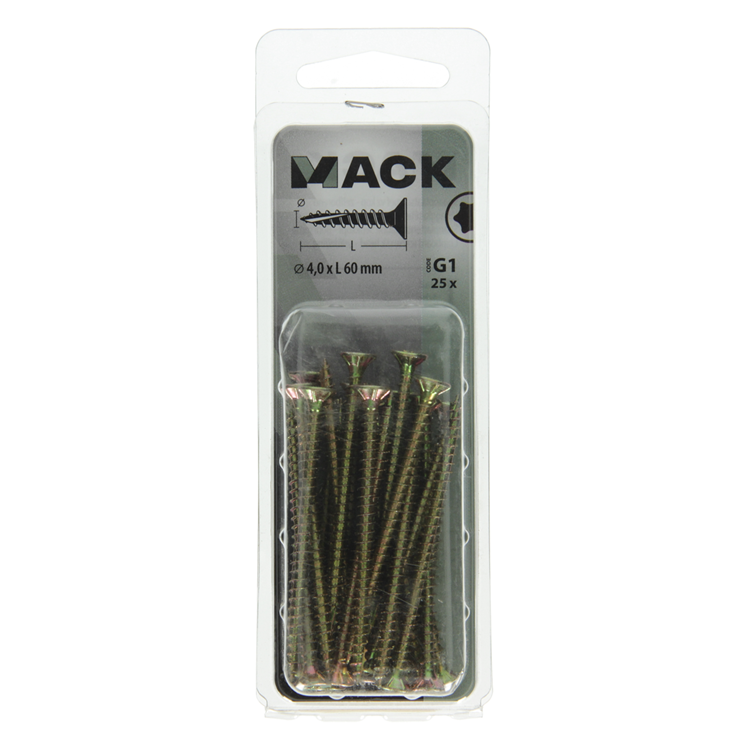 Afbeelding laden in galerijviewer, Mack 1018014 - spaanplschr.vzkop-zelfb. geelverz. 25 st 4,0 x 60 mm | 5 stuks