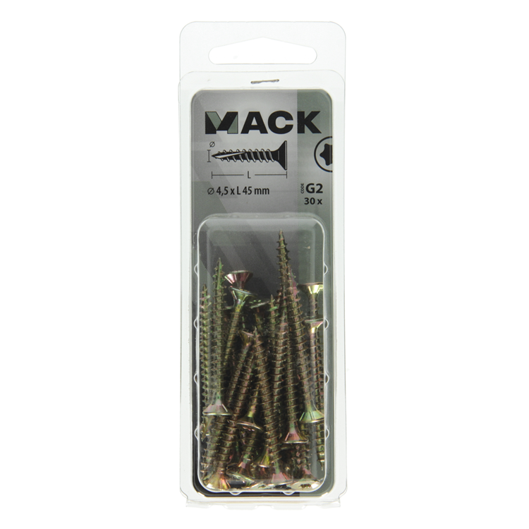 Afbeelding laden in galerijviewer, Mack 1018017 - spaanplschr.vzkop-zelfb. geelverz. 30 st 4,5 x 45 mm | 5 stuks