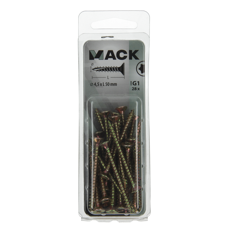 Afbeelding laden in galerijviewer, Mack 1018018 - spaanplschr.vzkop-zelfb. geelverz. 28 st 4,5 x 50 mm | 5 stuks