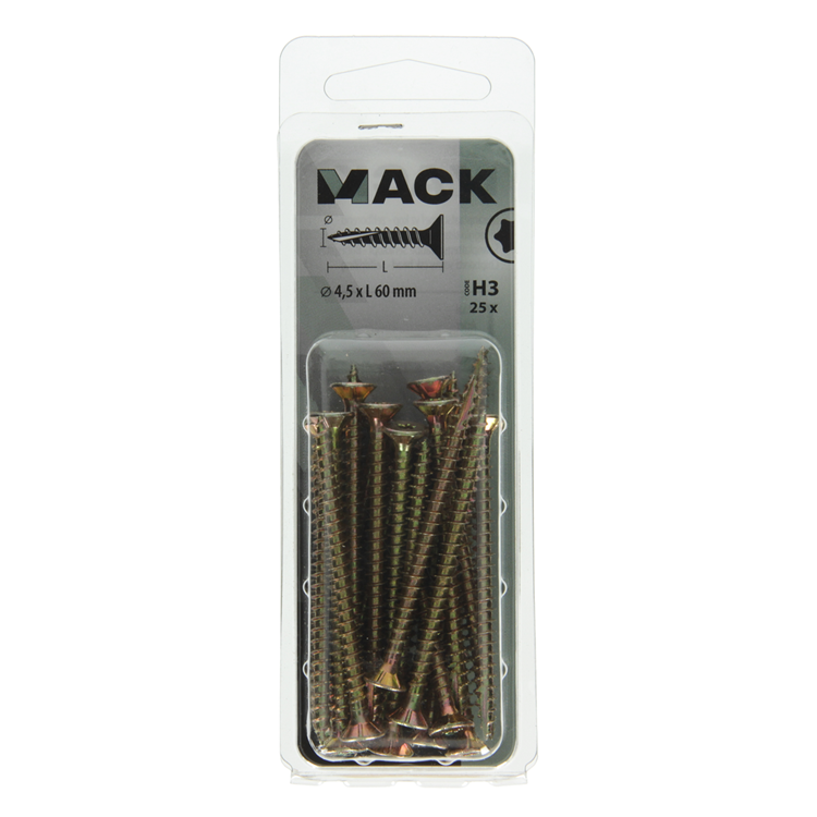 Afbeelding laden in galerijviewer, Mack 1018019 - spaanplschr.vzkop-zelfb. geelverz. 25 st 4,5 x 60 mm | 5 stuks