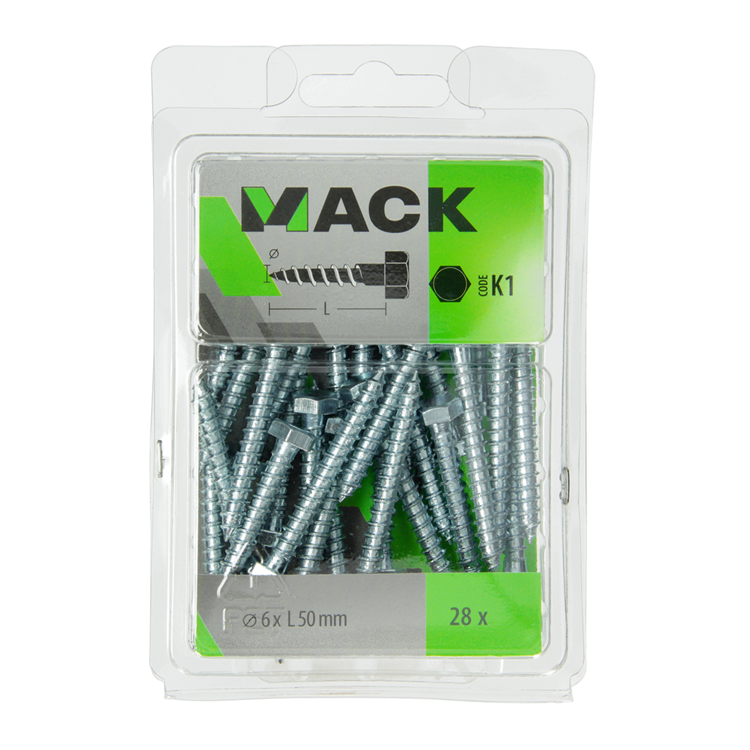 Afbeelding laden in galerijviewer, Mack 1018040 - houtdraadbout staal verzinkt 28 st 6 x 50 mm | 5 stuks
