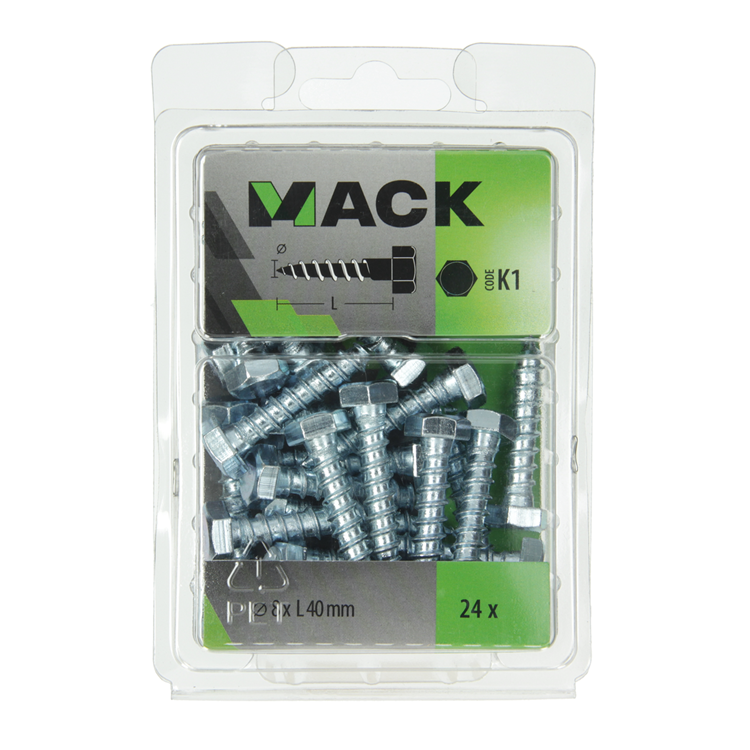 Afbeelding laden in galerijviewer, Mack 1018048 - houtdraadbout staal verzinkt 24 st 8 x 40 mm | 5 stuks
