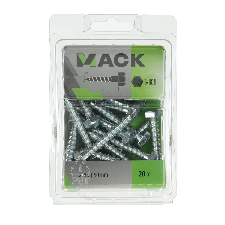 Afbeelding laden in galerijviewer, Mack 1018049 - houtdraadbout staal verzinkt 20 st 8 x 50 mm | 5 stuks