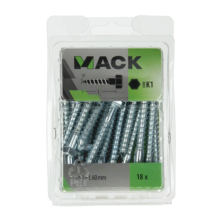 Afbeelding laden in galerijviewer, Mack 1018050 - houtdraadbout staal verzinkt 18 st 8 x 60 mm | 5 stuks
