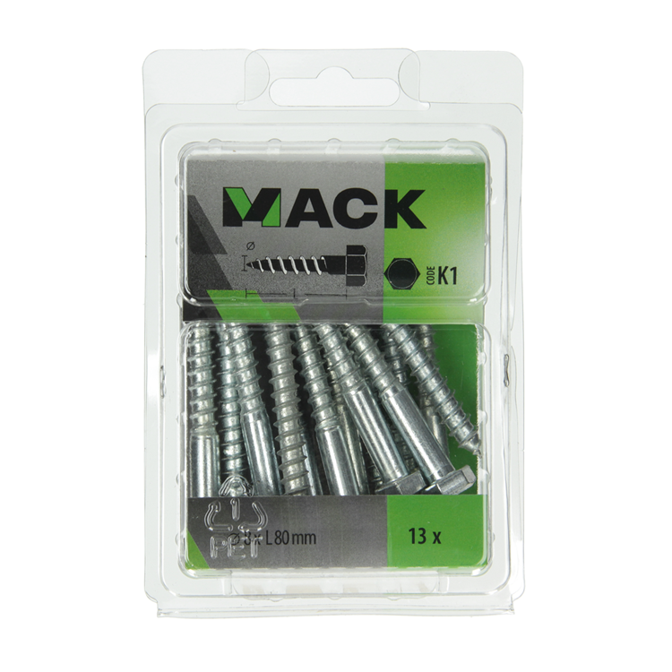 Afbeelding laden in galerijviewer, Mack 1018052 - houtdraadbout staal verzinkt 13 st 8 x 80 mm | 5 stuks