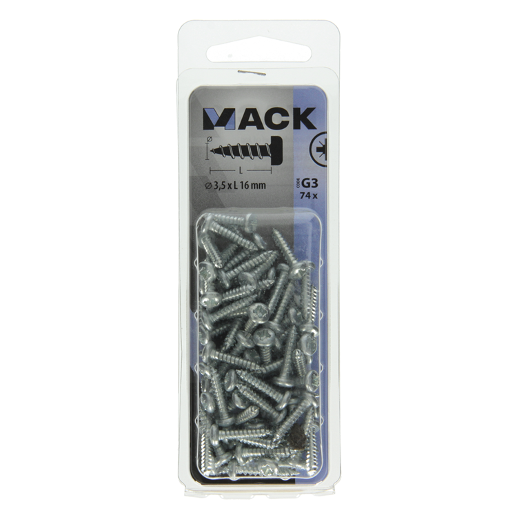 Afbeelding laden in galerijviewer, Mack 1018059 - zelftappende schroef cylkop verz. 74 st 3,5 x 16 mm | 10 stuks