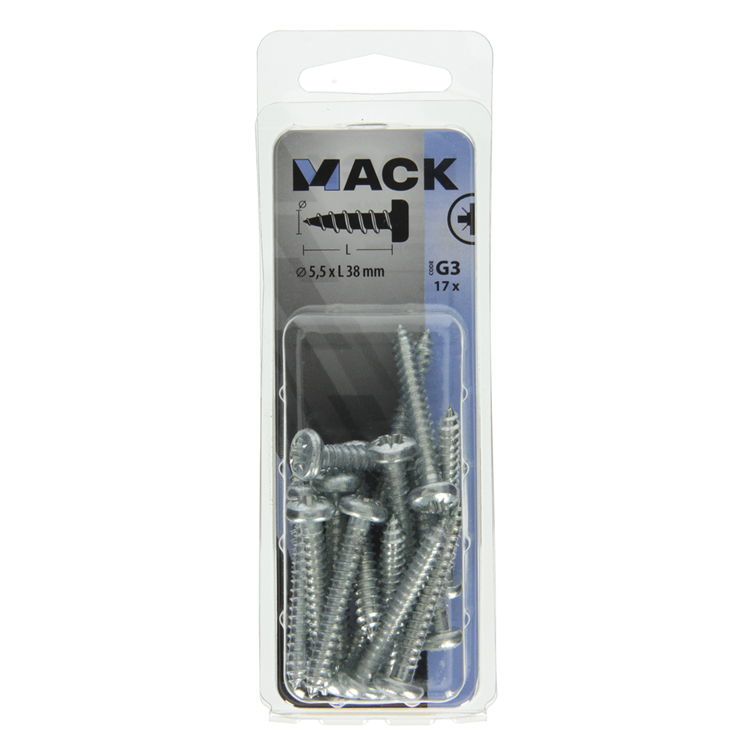 Afbeelding laden in galerijviewer, Mack 1018079 - zelftappende schroef cylkop verz. 17 st 5,5 x 38 mm | 5 stuks
