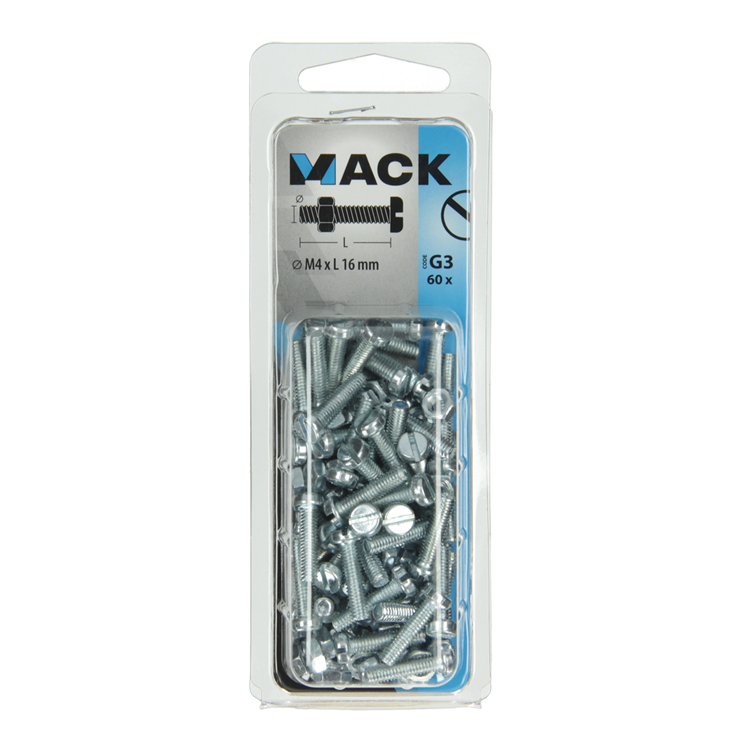Afbeelding laden in galerijviewer, Mack 1018090 - metaalschroef cyl. kop + moer verz. 60 st m4 x 16 mm | 5 stuks