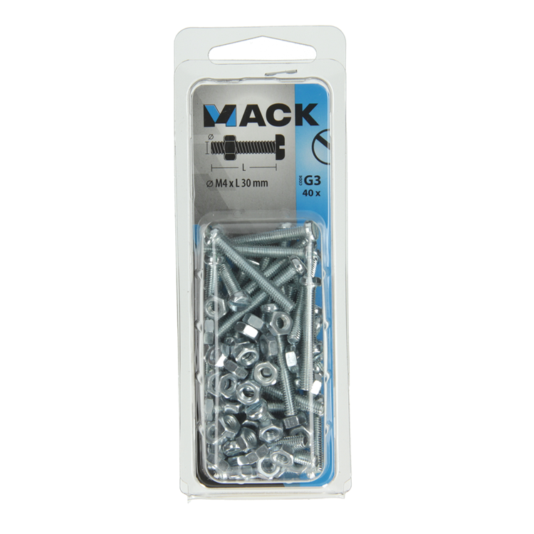 Afbeelding laden in galerijviewer, Mack 1018092 - metaalschroef cyl. kop + moer verz. 40 st m4 x 30 mm | 5 stuks