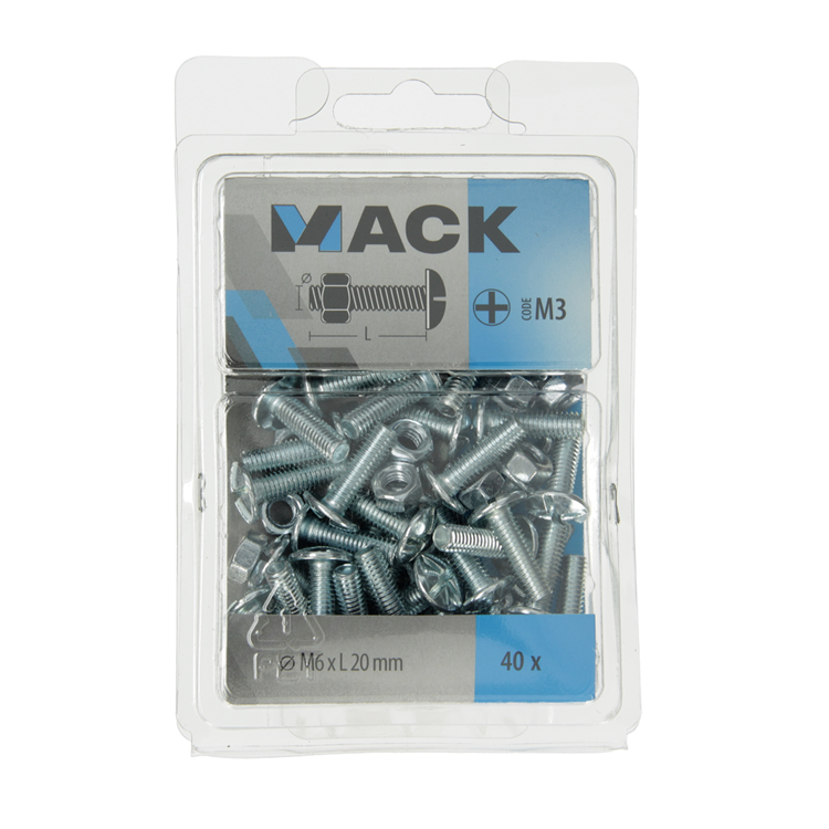 Afbeelding laden in galerijviewer, Mack 1018100 - kachelbout + moer staal verzinkt 40 st m6 x 20 mm | 5 stuks
