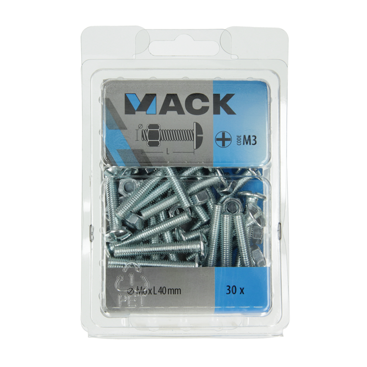 Afbeelding laden in galerijviewer, Mack 1018102 - kachelbout + moer staal verzinkt 30 st m6 x 40 mm | 5 stuks