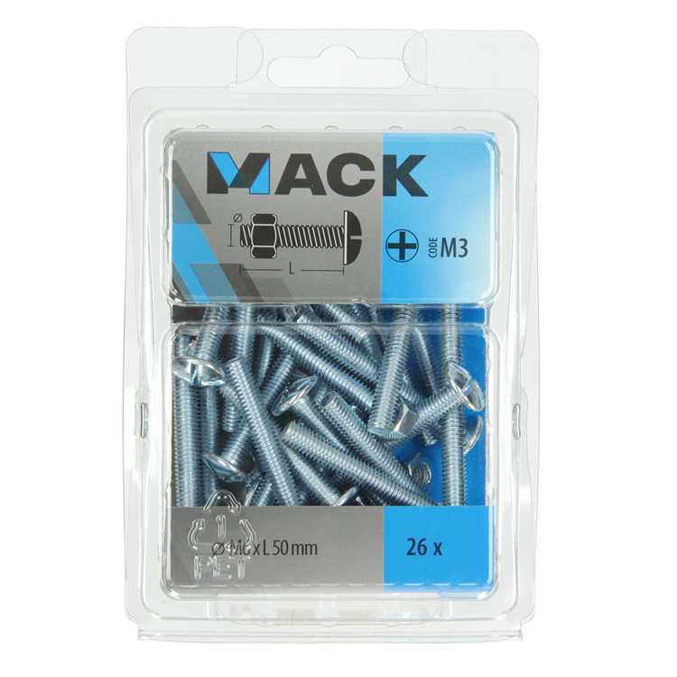 Afbeelding laden in galerijviewer, Mack 1018103 - kachelbout + moer staal verzinkt 26 st m6 x 50 mm | 5 stuks