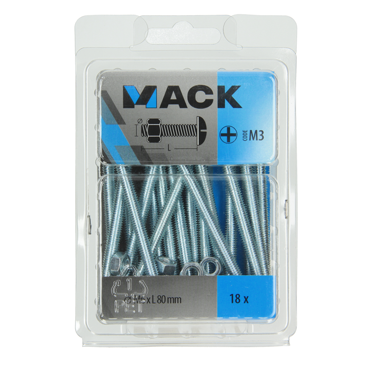 Afbeelding laden in galerijviewer, Mack 1018105 - kachelbout + moer staal verzinkt 18 st m6 x 80 mm | 5 stuks