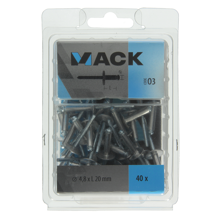 Afbeelding laden in galerijviewer, Mack 1020320 - 40 blindnieten alu brede kop 4,8x20mm | 3 stuks