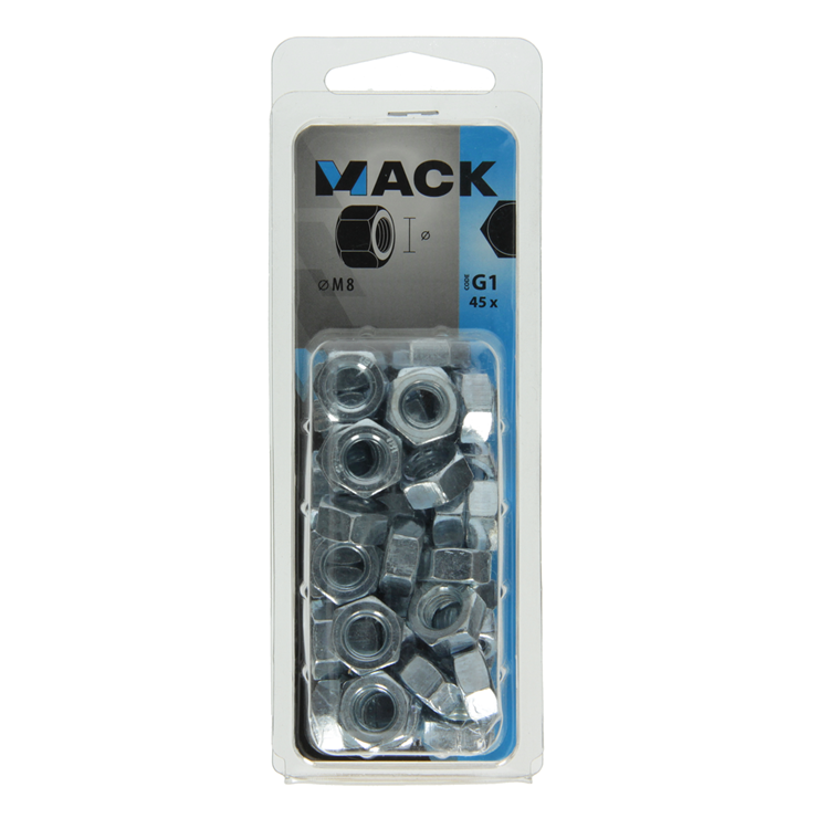 Afbeelding laden in galerijviewer, Mack 1018111 - zeskant moer staal verzinkt 45 st m 8 | 5 stuks
