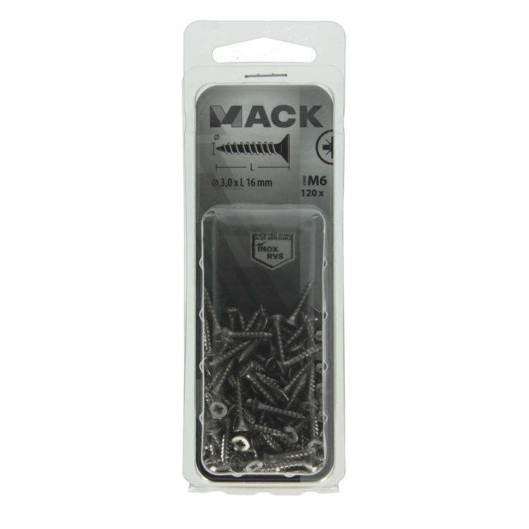 Afbeelding laden in galerijviewer, Mack 1019980 - spaanplaatschroef vz kop rvs 120 st 3,0 x 16 mm | 5 stuks