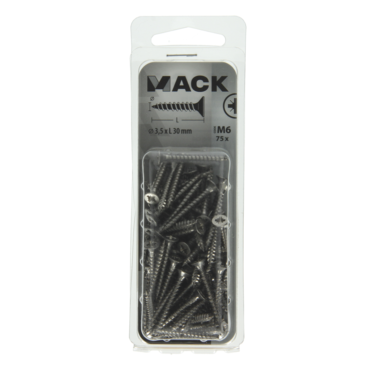 Afbeelding laden in galerijviewer, Mack 1019984 - spaanplaatschroef vz kop rvs 75 st 3,5 x 30 mm | 5 stuks