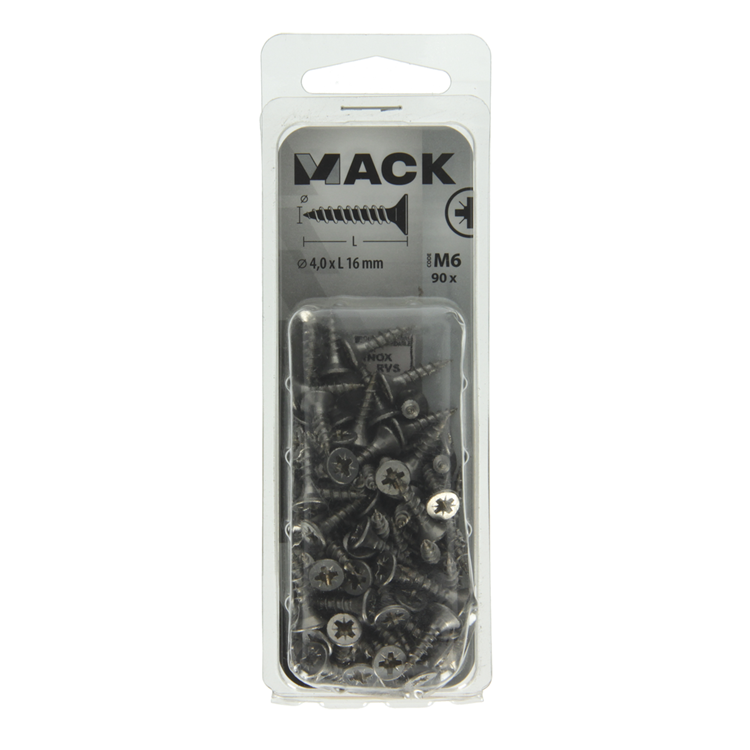 Afbeelding laden in galerijviewer, Mack 1019985 - spaanplaatschroef vz kop rvs 90 st 4,0 x 16 mm | 5 stuks