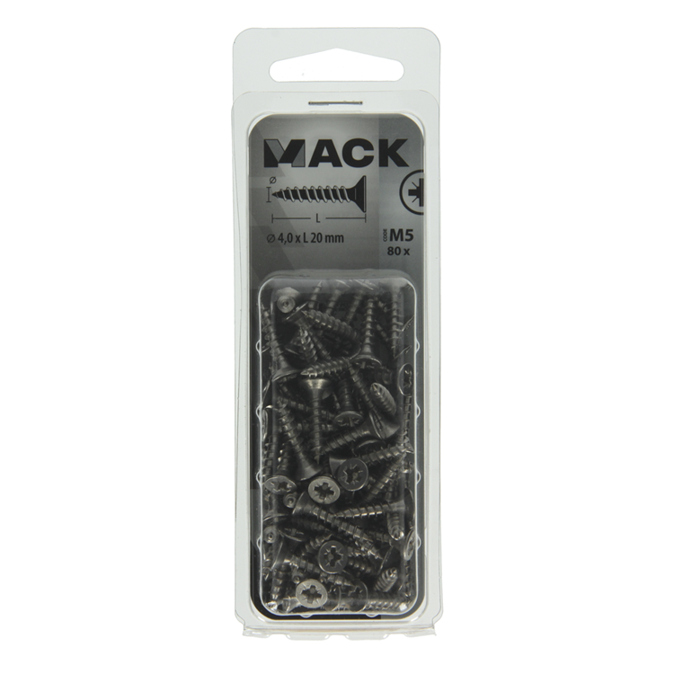 Afbeelding laden in galerijviewer, Mack 1019986 - spaanplaatschroef vz kop rvs 80 st 4,0 x 20 mm | 5 stuks