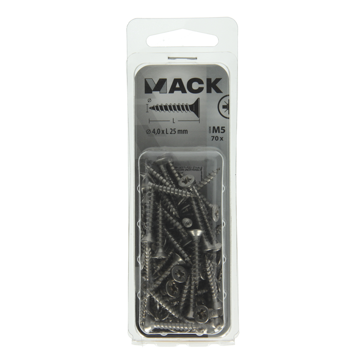 Afbeelding laden in galerijviewer, Mack 1019987 - spaanplaatschroef vz kop rvs 70 st 4,0 x 25 mm | 5 stuks