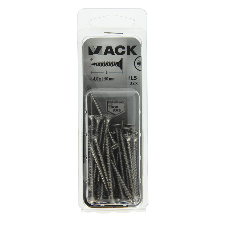 Afbeelding laden in galerijviewer, Mack 1019992 - spaanplaatschroef vz kop rvs 32 st 4,0 x 50 mm | 5 stuks