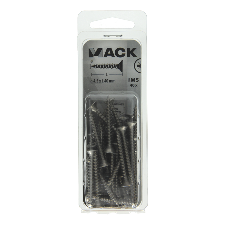 Afbeelding laden in galerijviewer, Mack 1019995 - spaanplaatschroef vz kop rvs 40 st 4,5 x 40 mm | 5 stuks
