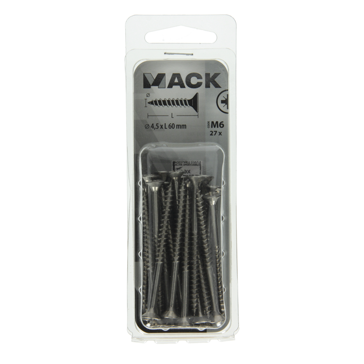 Afbeelding laden in galerijviewer, Mack 1019997 - spaanplaatschroef vz kop rvs 27 st 4,5 x 60 mm | 5 stuks