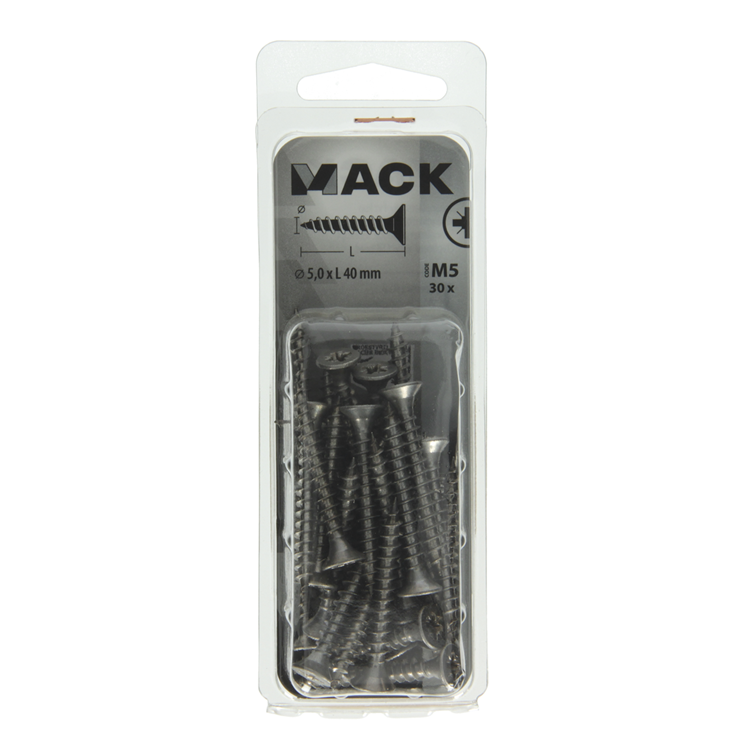 Afbeelding laden in galerijviewer, Mack 1019998 - spaanplaatschroef vz kop rvs 30 st 5,0 x 40 mm | 5 stuks