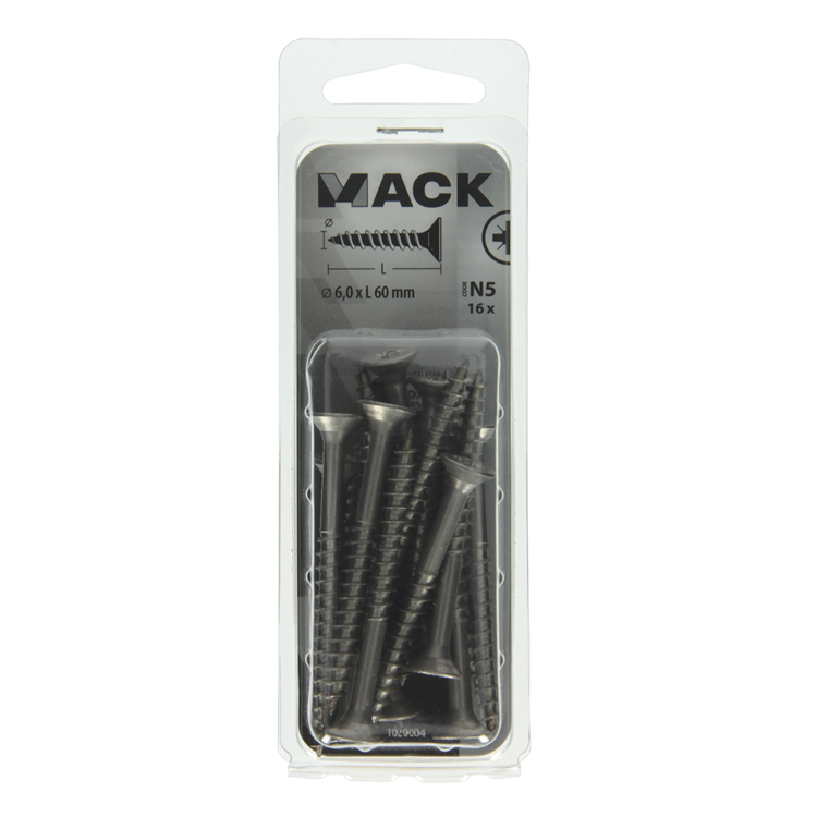Afbeelding laden in galerijviewer, Mack 1020004 - spaanplaatschroef vz kop rvs 16 st 6,0 x 60 mm | 5 stuks