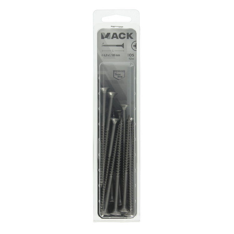 Afbeelding laden in galerijviewer, Mack 1020006 - spaanplaatschroef vz kop rvs 12 st 6,0 x 100mm | 5 stuks