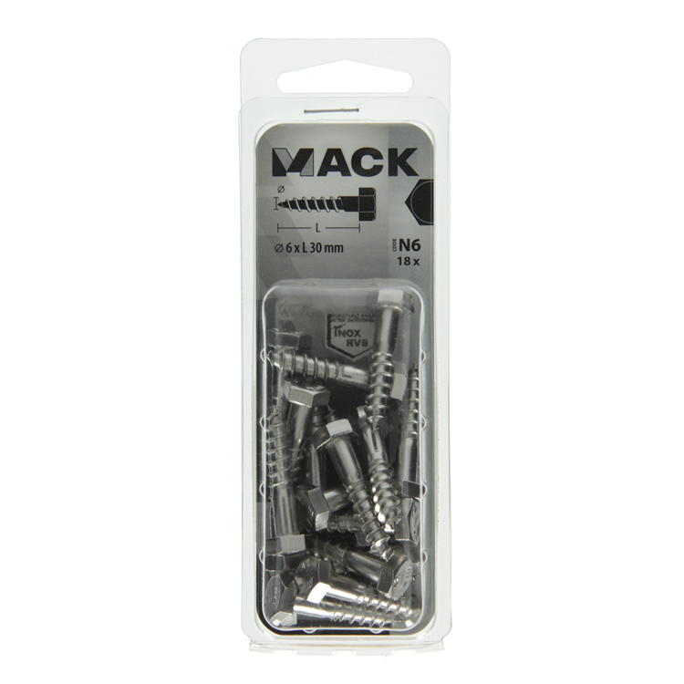 Afbeelding laden in galerijviewer, Mack 1020007 - houtdraadbout roestvrijstaal 18 st 6 x 30 mm | 5 stuks
