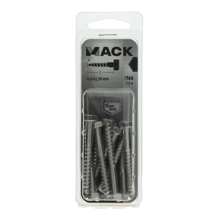 Afbeelding laden in galerijviewer, Mack 1020009 - houtdraadbout roestvrijstaal 12 st 6 x 50 mm | 5 stuks