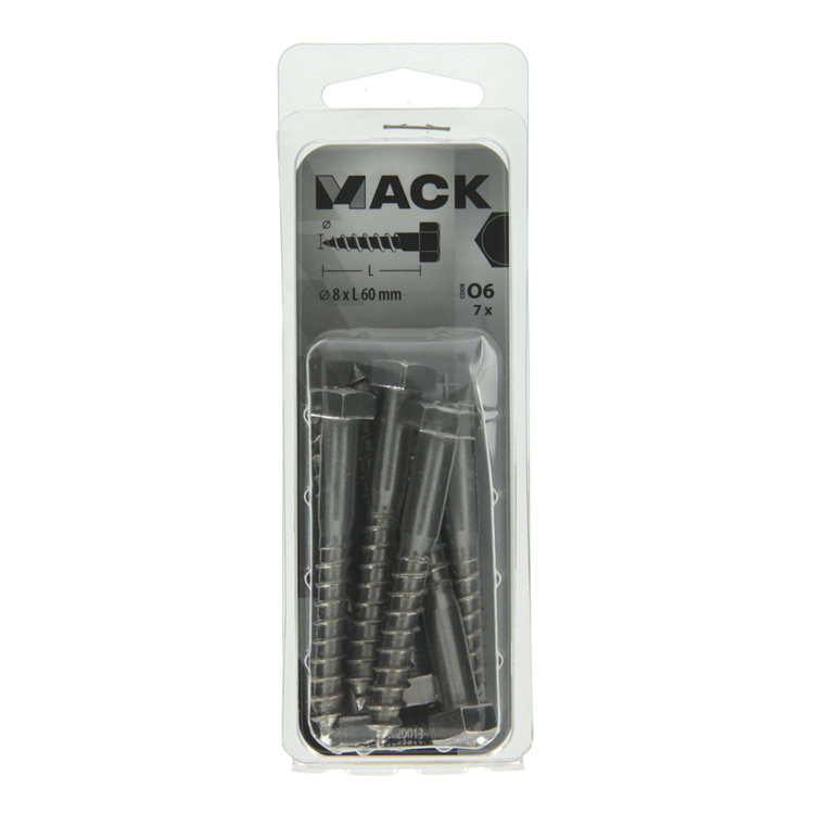 Afbeelding laden in galerijviewer, Mack 1020013 - houtdraadbout roestvrijstaal 7 st 8 x 60 mm | 5 stuks