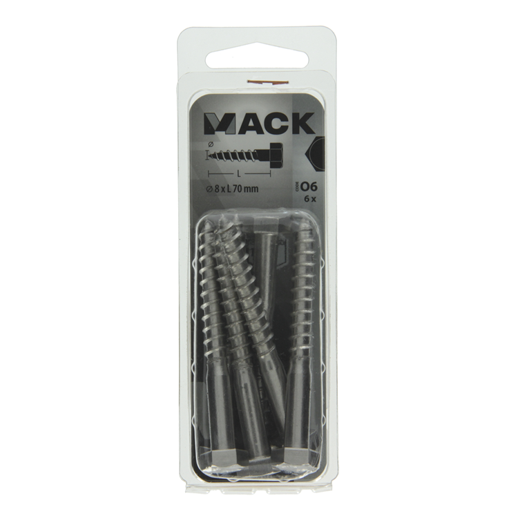 ギャラリービューアに画像をロードする, Mack 1020014 - houtdraadbout roestvrijstaal 6 st 8 x 70 mm | 5 stuks