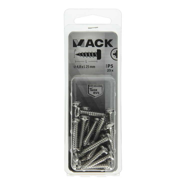 Afbeelding laden in galerijviewer, Mack 1020020 - zelftappende schroef cyl.kop a2 25 st 4,8 x 25 mm | 5 stuks