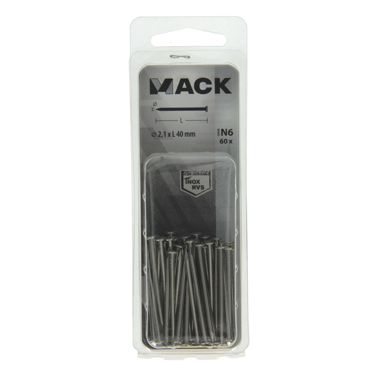 Afbeelding laden in galerijviewer, Mack 1020023 - nagel platte kop inox a2 60 st 2,1 x 40 mm | 5 stuks