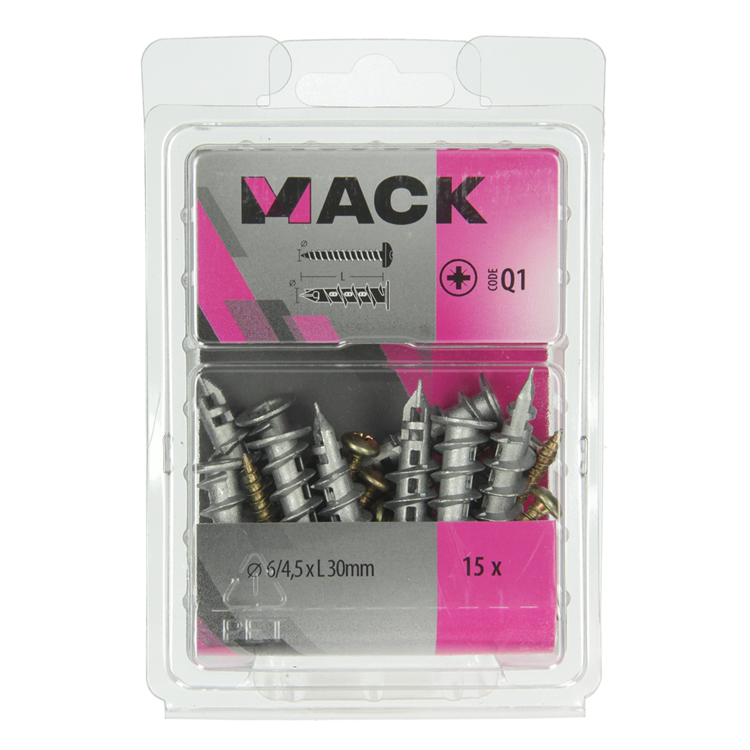 Afbeelding laden in galerijviewer, Mack 1018161 - boorplug vr gipskartplt + schr. zamac 15st 6 x 38 mm | 5 stuks