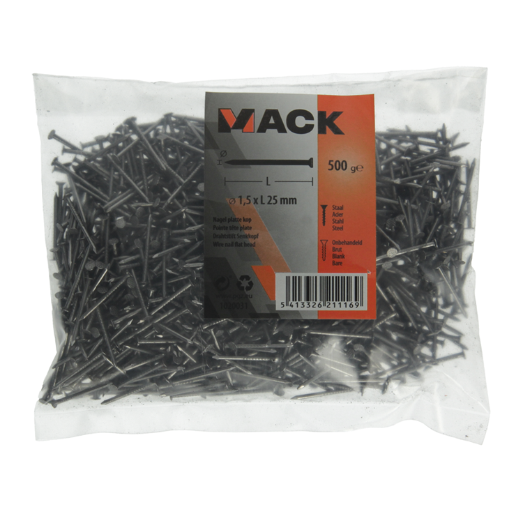 Afbeelding laden in galerijviewer, Mack 1020031 - nagel platte kop 500 gr 1,5 x 25 mm | 10 stuks