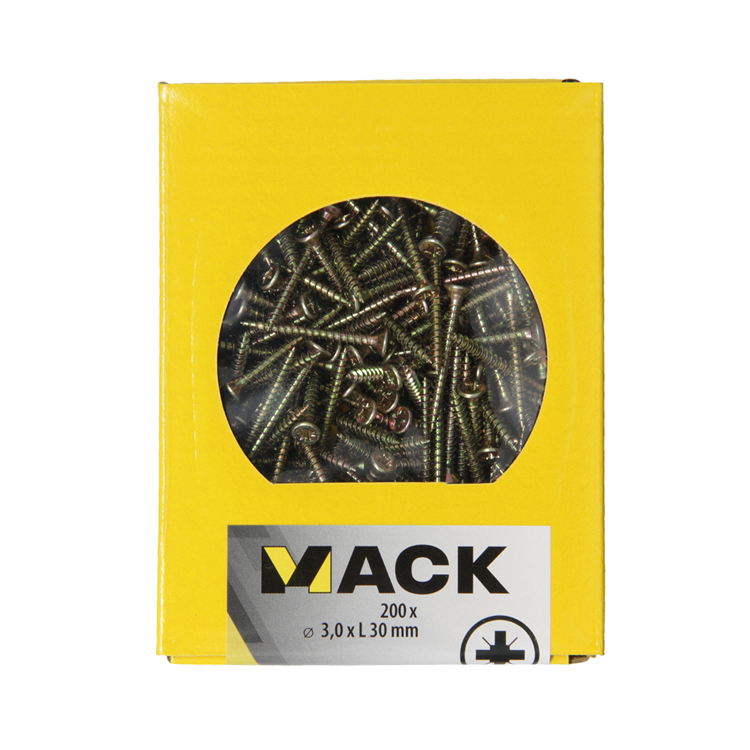 Afbeelding laden in galerijviewer, Mack 1020080 - spaanplaatschroef vz kop geel vz 200 st 3,0 x 30 mm | 5 stuks
