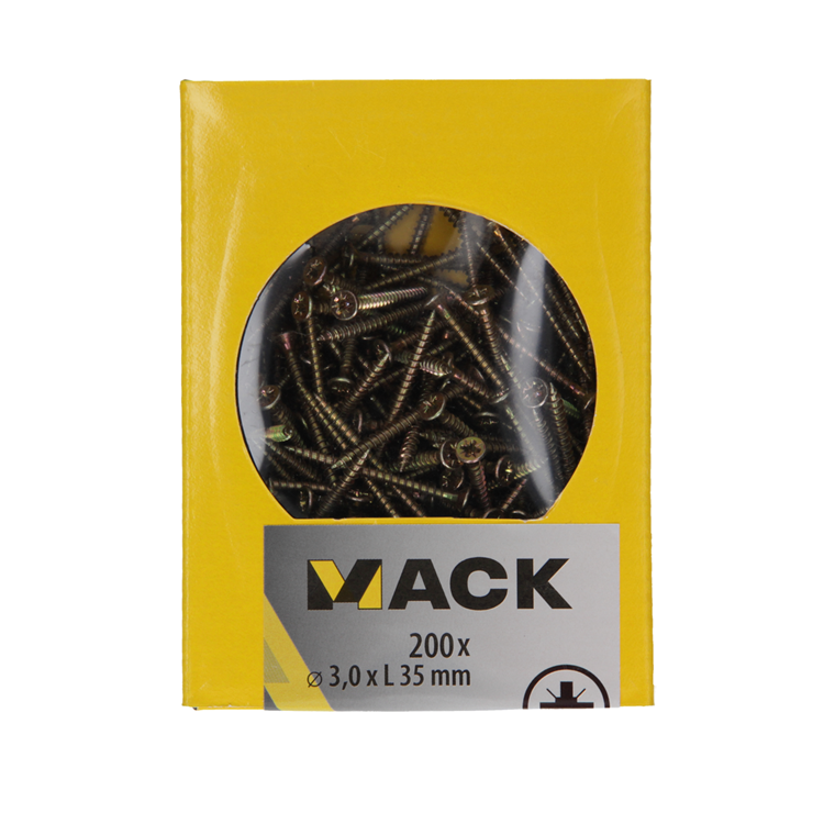 Afbeelding laden in galerijviewer, Mack 1020081 - spaanplaatschroef vz kop geel vz 200 st 3,0 x 35 mm | 5 stuks