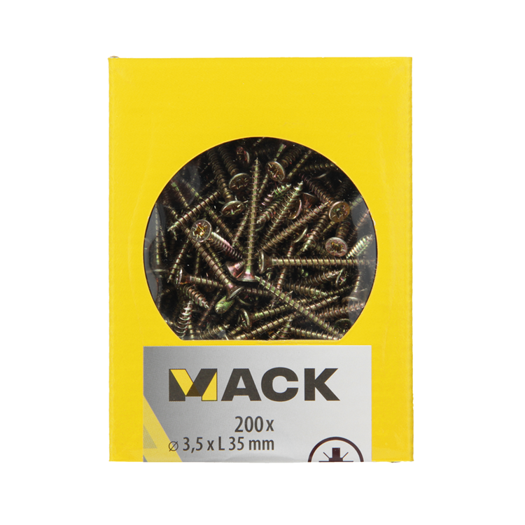 Afbeelding laden in galerijviewer, Mack 1020085 - spaanplaatschroef vz kop geel vz 200 st 3,5 x 35 mm | 5 stuks