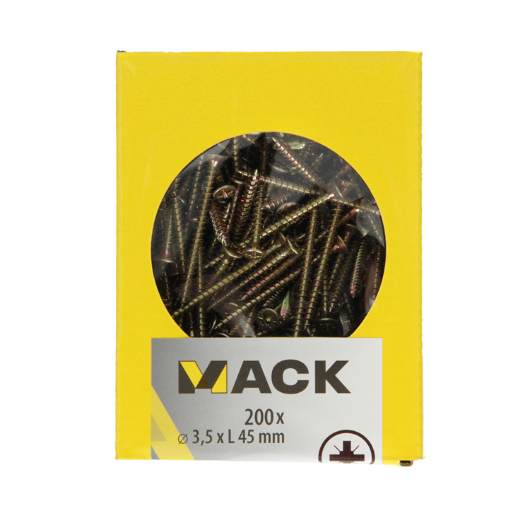 Afbeelding laden in galerijviewer, Mack 1020087 - spaanplaatschroef vz kop geelvz 200 st 3,5 x 45 mm | 5 stuks
