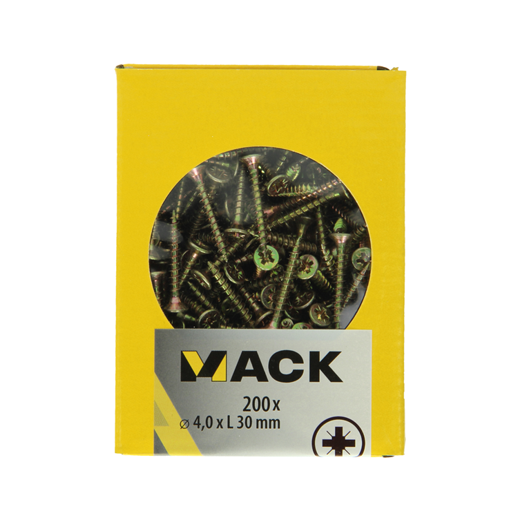 Afbeelding laden in galerijviewer, Mack 1020092 - spaanplaatschroef vz kop geel vz 200 st 4,0 x 30 mm | 5 stuks