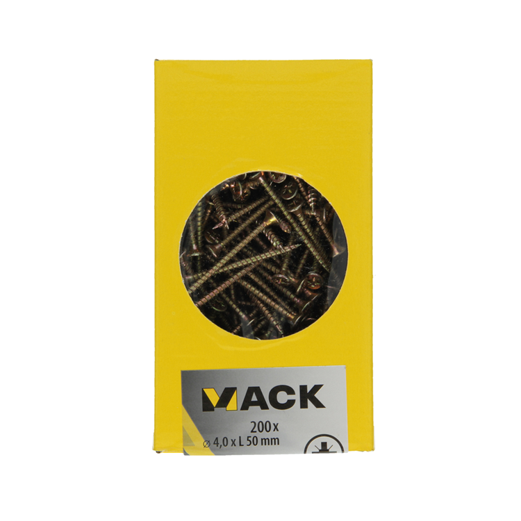 Afbeelding laden in galerijviewer, Mack 1020096 - spaanplaatschroef vz kop geelvz 200 st 4,0 x 50 mm | 3 stuks