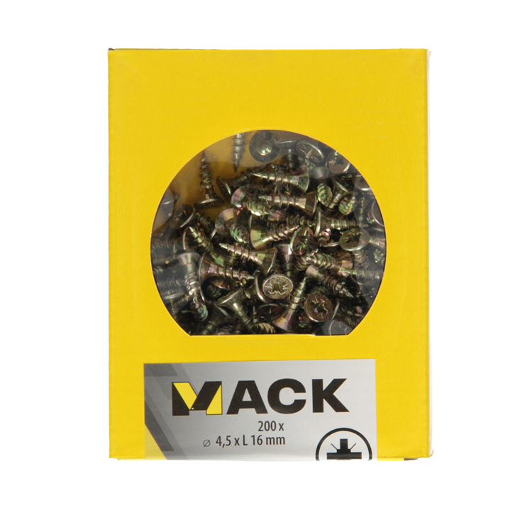 Afbeelding laden in galerijviewer, Mack 1020099 - spaanplaatschroef vz kop geel vz 200 st 4,5 x 16 mm | 5 stuks