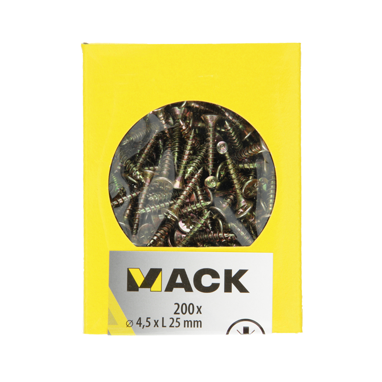Afbeelding laden in galerijviewer, Mack 1020101 - spaanplaatschroef vz kop geel vz 200 st 4,5 x 25 mm | 5 stuks