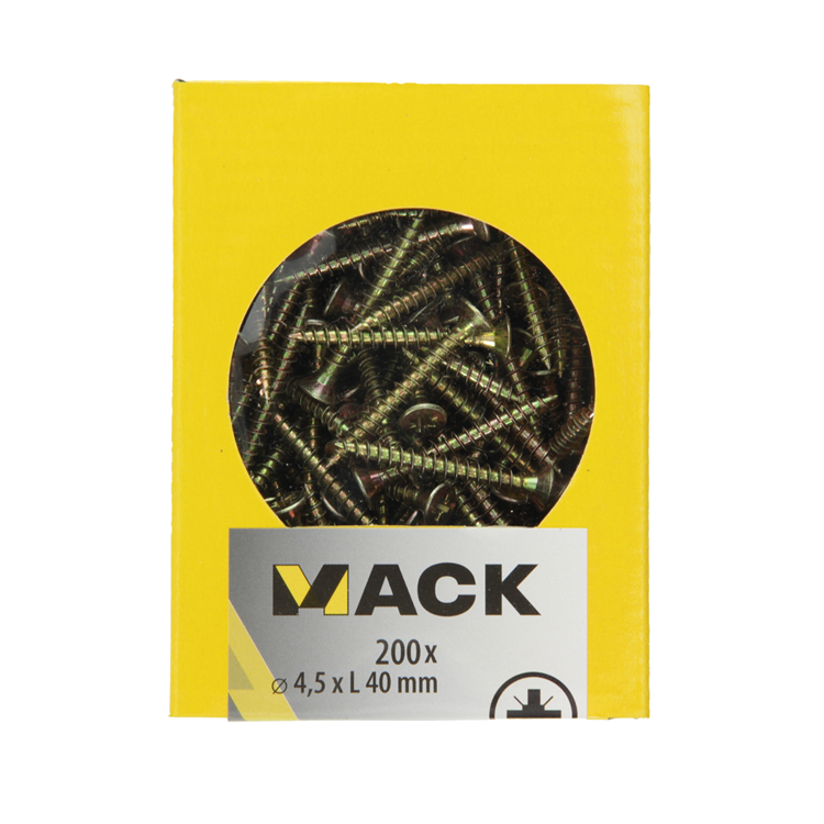 Afbeelding laden in galerijviewer, Mack 1020104 - spaanplaatschroef vz kop geel vz 200 st 4,5 x 40 mm | 5 stuks
